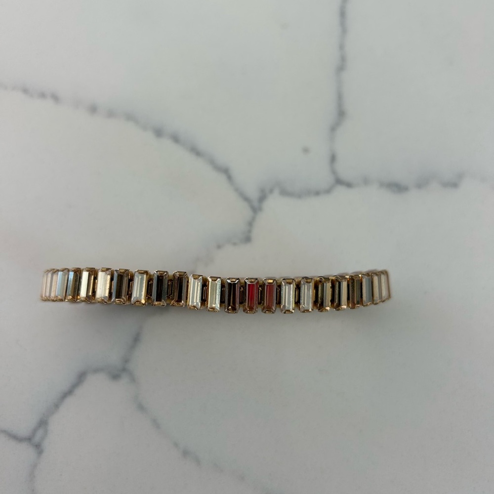 Swarovski Baguette Cut Lightning Stretch Gold-Tone Bracelet